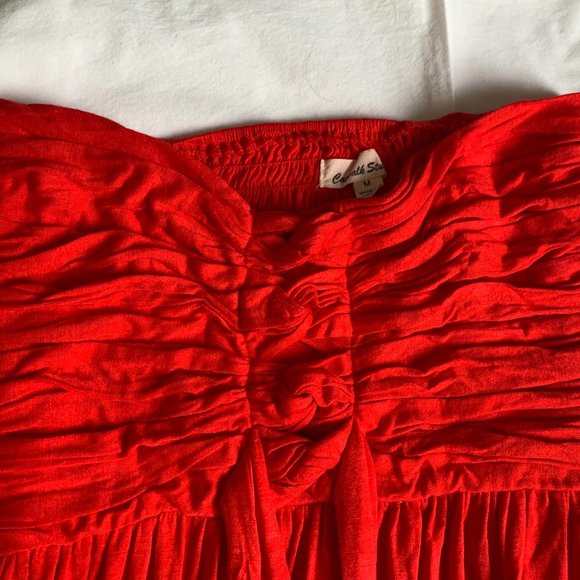 Bright Red Beautiful Soft Strapless Maxi Dress - Picture 2 of 2